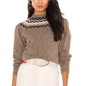 Frame Mushroom Brown and Cream Patterned Turtleneck Sweater